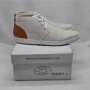 Steve Madden Ferrin Mens High Top Sneakers 9.5 Beige Canvas Chukka Lace Up Shoes